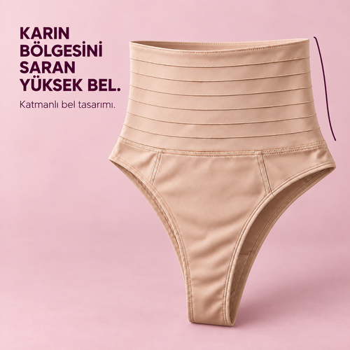 Lioraform Bel İncelten Görünüm Sunan Katmanlı Yüksek Bel String Külot – Ten Rengi