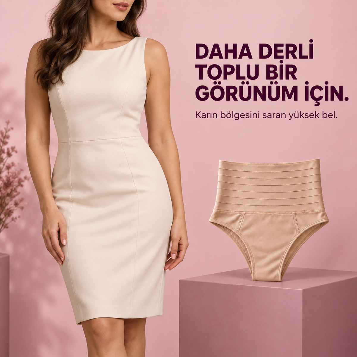 Açık renk elbise ve ten rengi Lioraform ürün ile kombin görseli